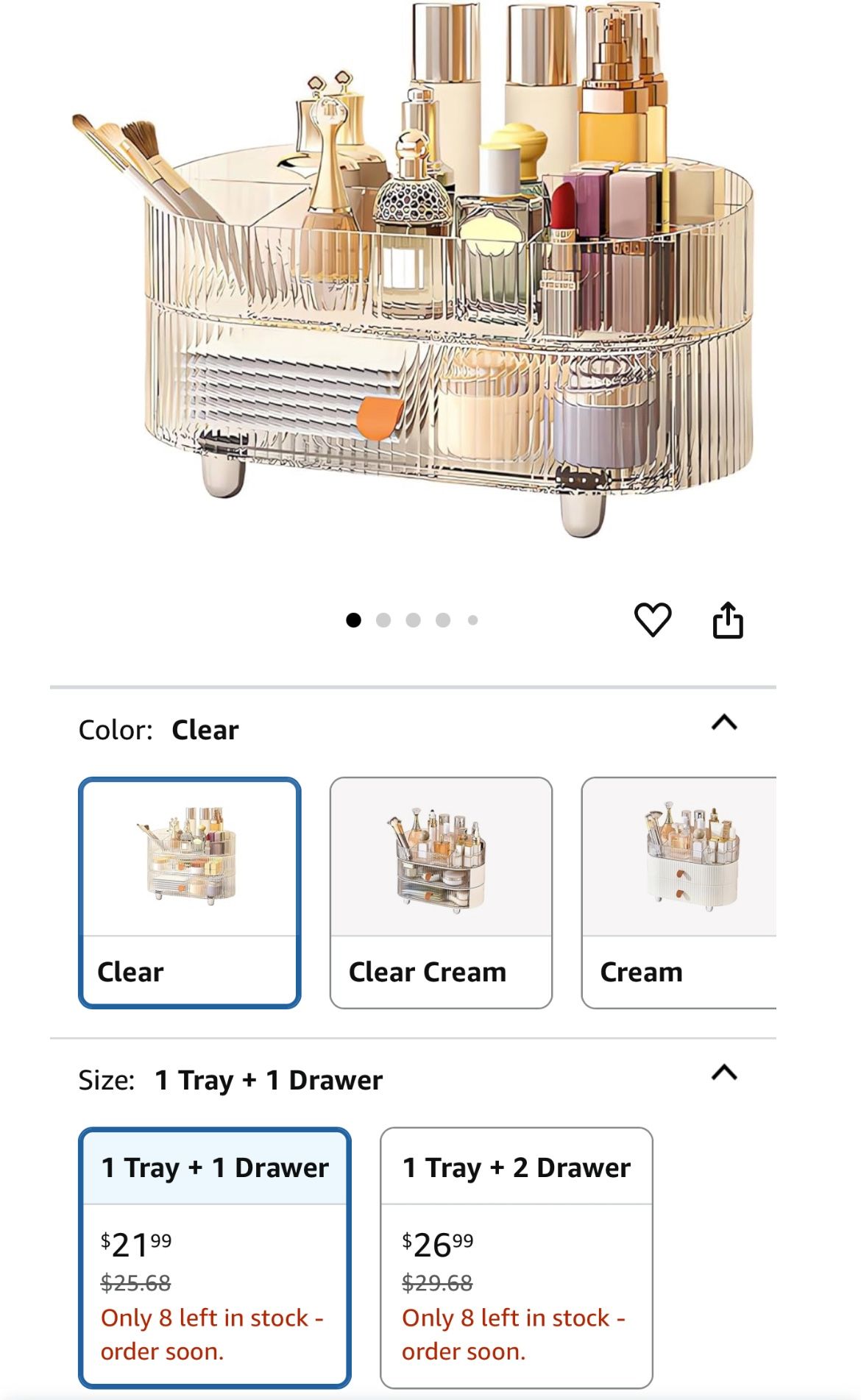 Brand New DASITON Makeup Organizer - Clear, 1 Tray + 1 Drawer