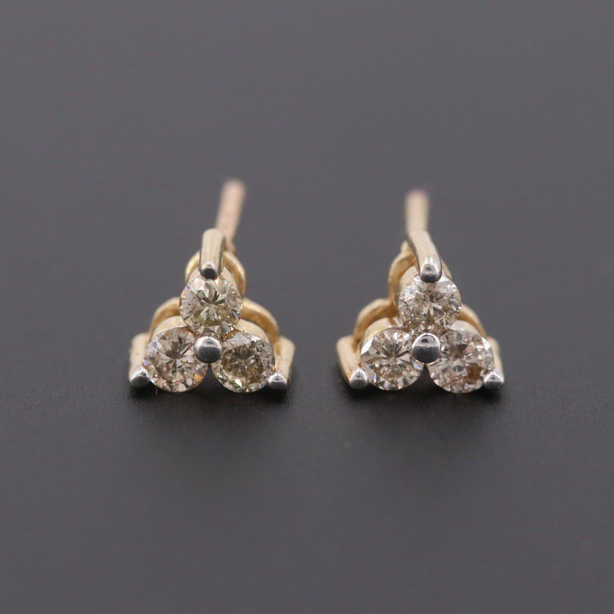 14k yellow gold Champange diamond studs earrings