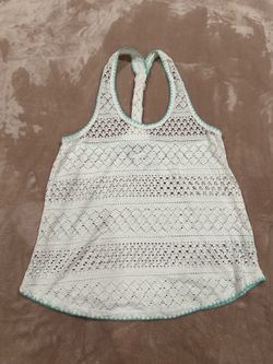 White with teal border open top, Size Small