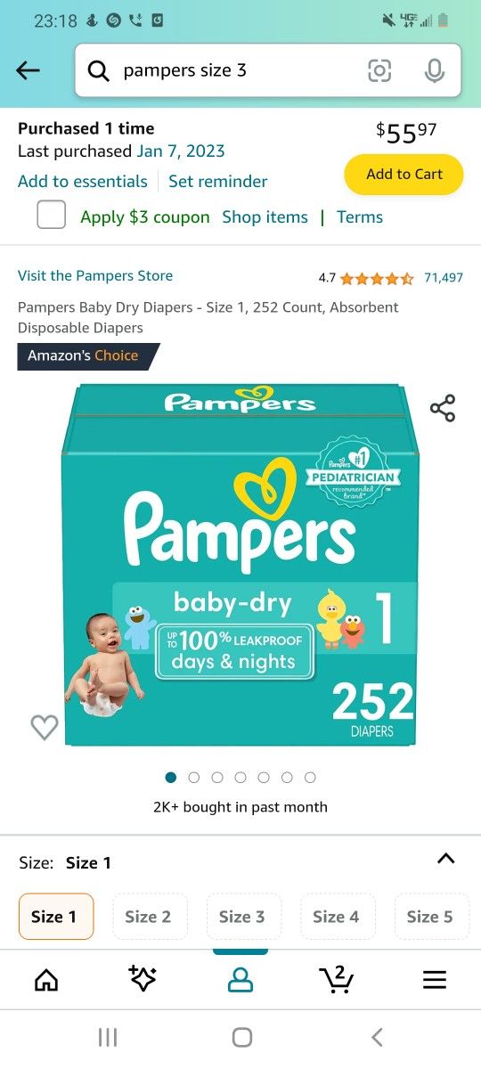 Brand New In Box Pampers Size 1- 252count