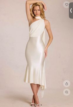 Ivory Satin Halter Midi Dress From Ohpolly