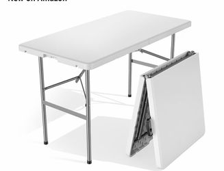 4 FT Folding Picnic Table Easy to Fold and Store, Foldable Table for Camping Picnic Dining Party Kitchen Outdoor Indoor with Carrying Handle