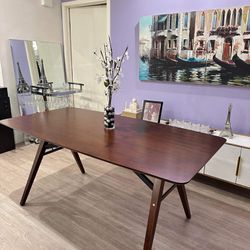 Solid Wood Dinning Room Table, 67.3 inch Mid-Century Kitchen Table, Meeting Desk with Farmhouse Style, D-1