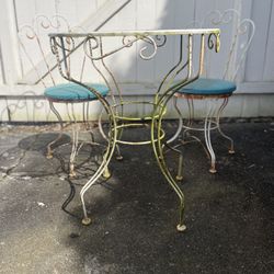 Vintage Wrought Iron Bistro Table And Chairs