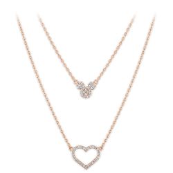 Mickey Mouse Icon and Heart Layered Necklace Rose Gold Layer Hearts Disney chain