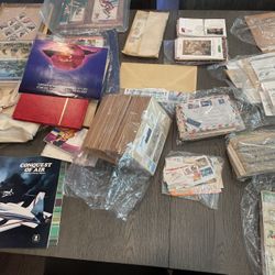 Vintage Worldwide Stamp Collection Lot, First Day Covers, Air Mail, USPS Books