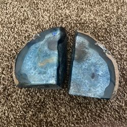Agate Geode Blue Bookends