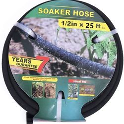 1/2" Soaker Hose 25 ft Round Rubber Garden Water Hoses, Heavy Duty Drip Hose for Watering Irrigation, Water Seeper Soaker Hoses for Garden, Lawn and P