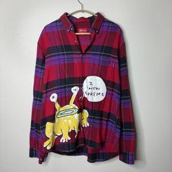 Supreme Daniel Johnston Flannel Plaid Shirt Red Medium 