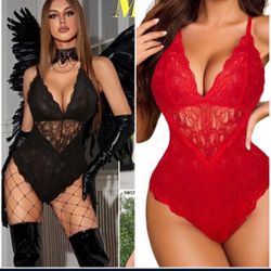 Avidlove Women Snap Crotch Lingerie Sexy Lace Bodysuit Deep V Teddy One Piece Lace