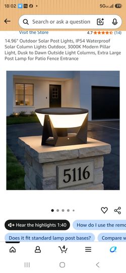 14.96" Outdoor Solar Post Lights,