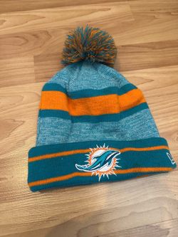 New Era Miami Dolphins NFL Football Knit Beanie Hat Pom Cuffed Aqua/Orange