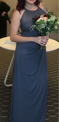 David’s Bridal Dusty Blue Halter Neck Maxi Dress