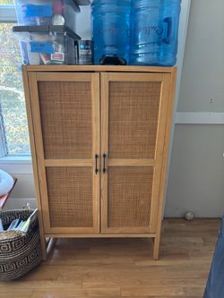 Wood and Cane Cabinet with Double Doors