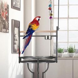 Parrot Bird Play Perch Stand No Rust Tray With Rolling Wheels 