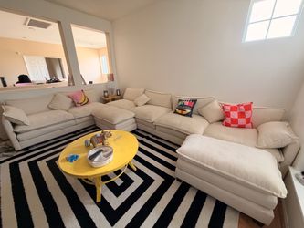 Large Cream Sectional Sofa with Chaise