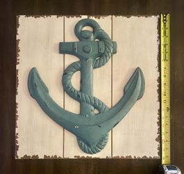 Nautical Tropical Imports Distress Blue Wood Anchor Hanging Wall Decor