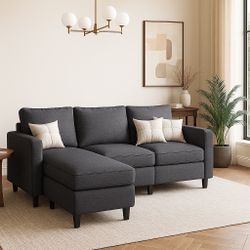 New Modern Convertible Sectional Sofa with Reversible Armchair, L-Shaped Couch with Modern Linen Fabric for Small Space (Gray)  New in box US85 Weight