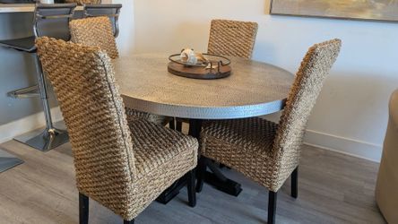Four Woven Water Seagrass High Back Dining Chairs - Great Texture