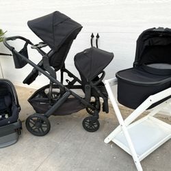 Completely set Uppababy vista v2 double stroller, bassinet, uppa baby mesa V2 And Stand Bassinet 