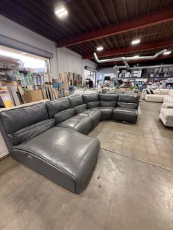 SALE! Grey leather reclining sectional couch