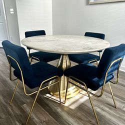 West Elm Marble Table and Blue/Gold dining chairs ($1,200 off retail)