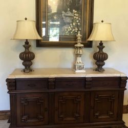 Solid wood Buffet /credenza with stone top used in home staging   72 x 19x 38 this is a stunning solid wood piece of furniture.  Custom made beauty 