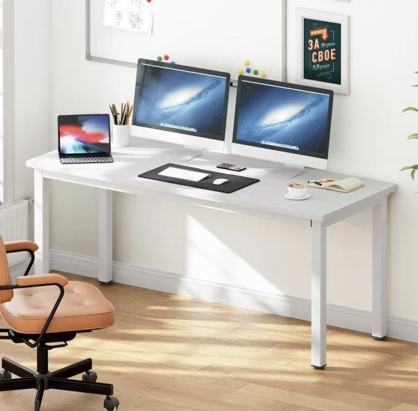 Large Computer Desk Office Desk 63 inch, Modern Simple Workstation Business Furniture for Home Office, White White