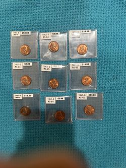 Make me an offer 1951-D Lincoln Cent Lot of 9 Graded MS-64 to MS-66