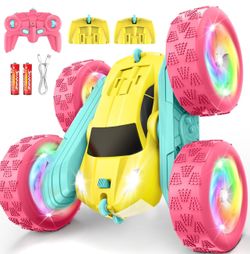 Remote Control Car, RC Cars for Girls, Double-Sided 4WD Stunt Car with RGB Lights & 360° Flips, USB-C Modular Batteries, 