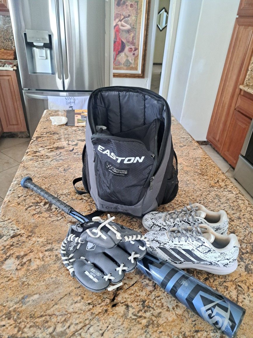 Baseball Bag, Bat, Glove And Cleats For Youth Boys 