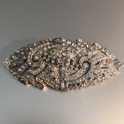 Vintage  Extra Large  Silver  Tone Rhinestone Crystal  Brooch 