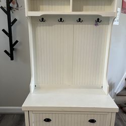 Hall Tree Cabinet With Bench Storage For Shoes 