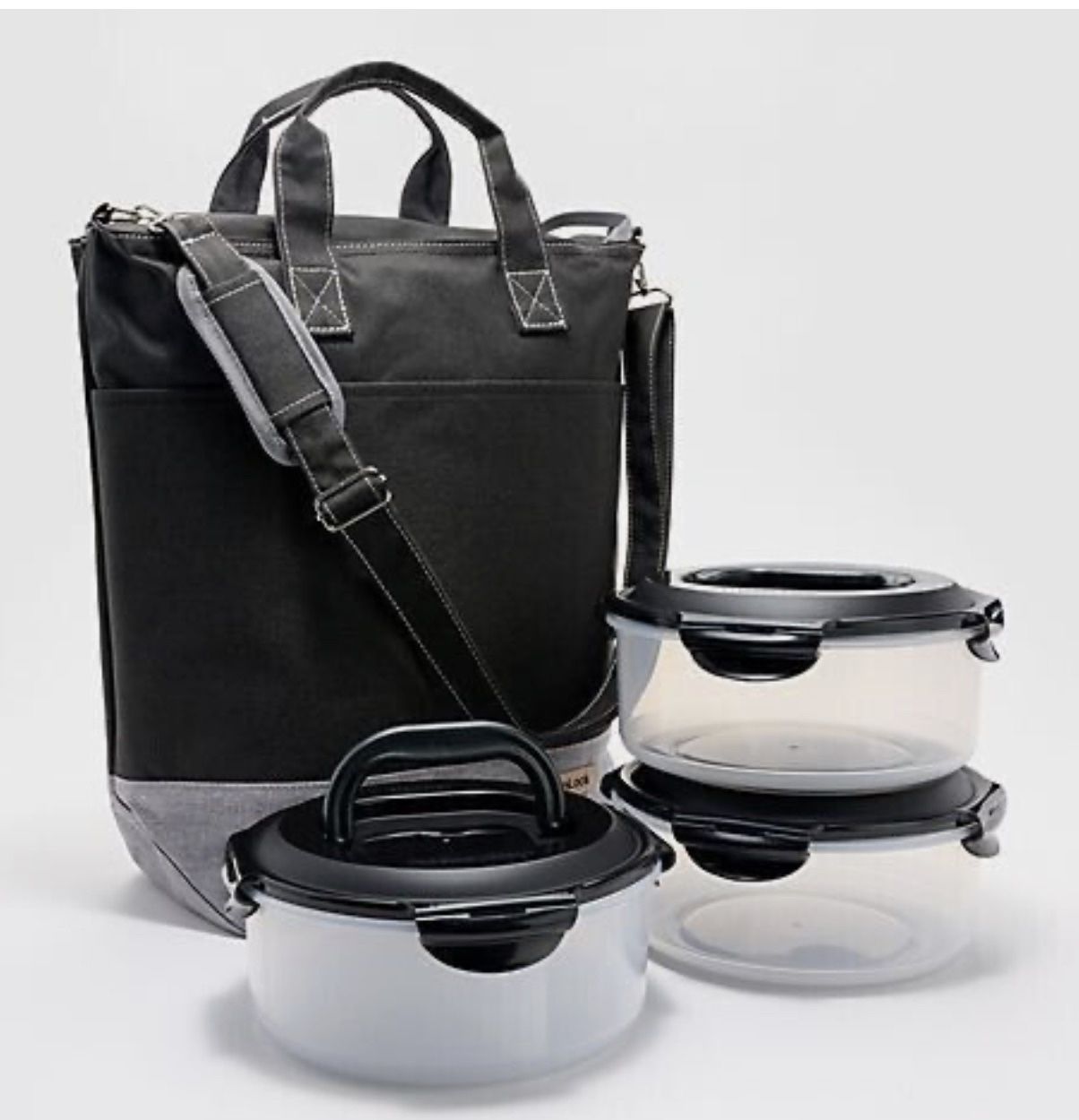 LocknLock Insulated Tote w/ 3-pc Storage Set w/Handles & (1) Divider Black NEW