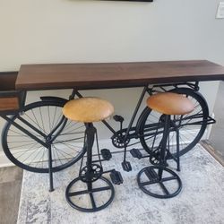 Vintage Bike Tsble And Stools 