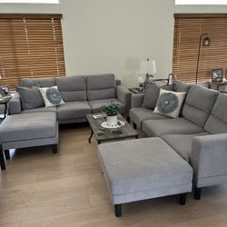 Gray Couches With Ottomans