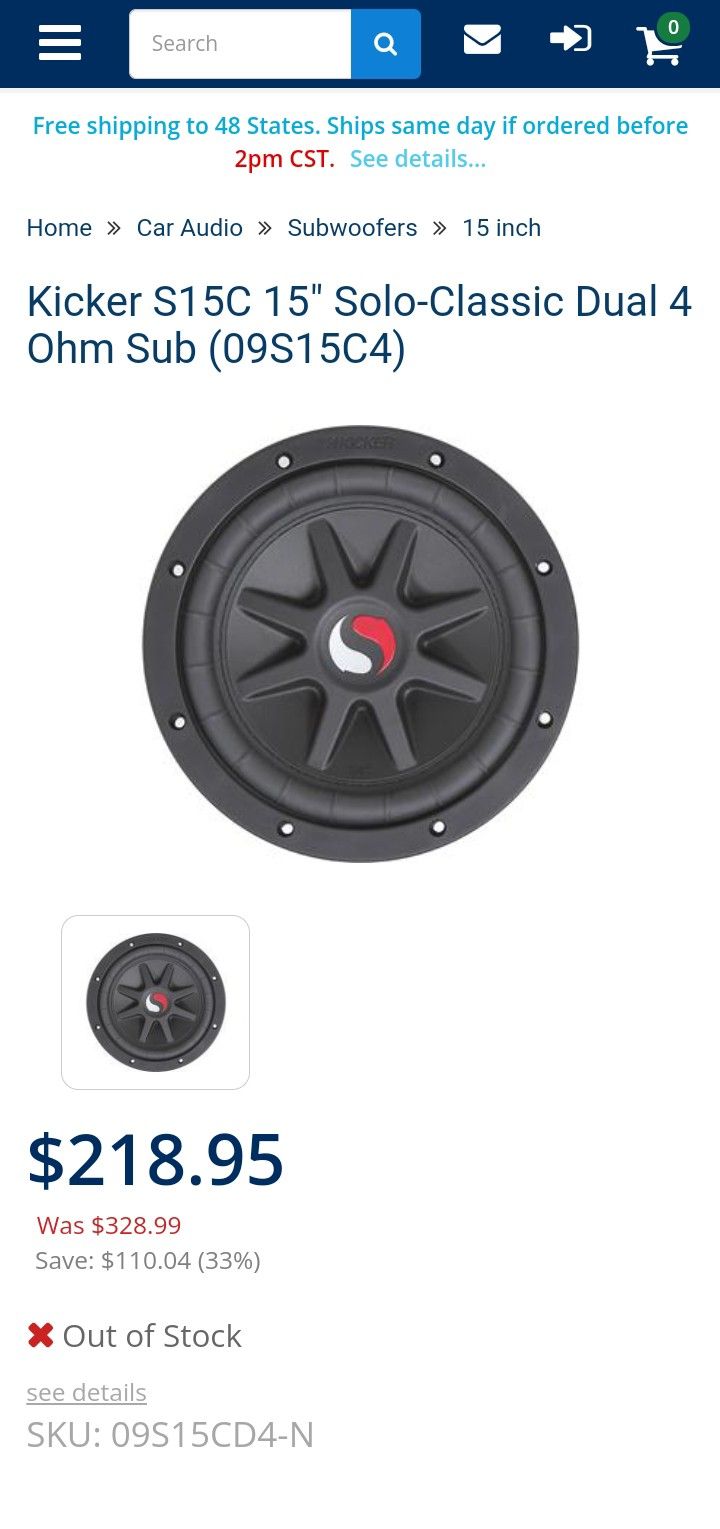 Kicker Solo Classic 09S15C4 15" subwoofer,