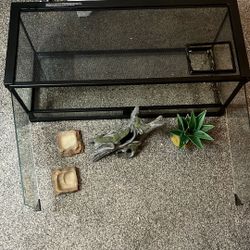 Glass Terrarium with swinging doors and accessories