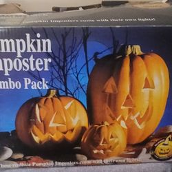 1995 Gemmy Pumpkin Imposter Combo 3 Pack Lighted Foam Halloween Jack-o-Lanterns