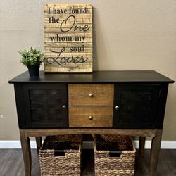 ❤️ black buffet cabinet mcm mid century modern brown boho two tone entryway 