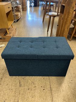 SONGMICS 30" Folding Storage Ottoman Bench w/ Flipping Lid - Midnight Blue