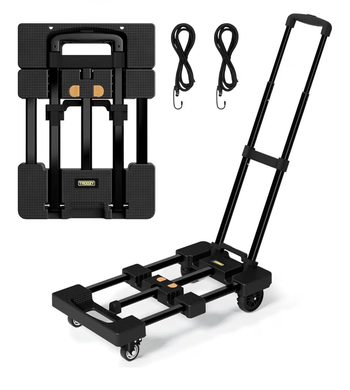 Folding Hand Truck 500 LB, Portable Heavy Duty Dolly Cart with 4 Wheels (2 with Brake) & Extendable 26" Plate, Collapsible Luggage Trolley with 2 Elas