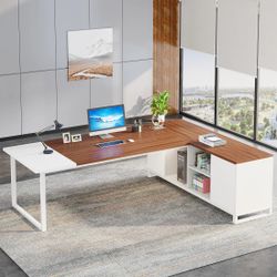 Tribesigns 70.8-Inch Executive Desk with 55-Inch File Cabinet, Large L Shaped Computer Desk with Storage Cabinet and Shelves, Modern L-Shaped Desk for