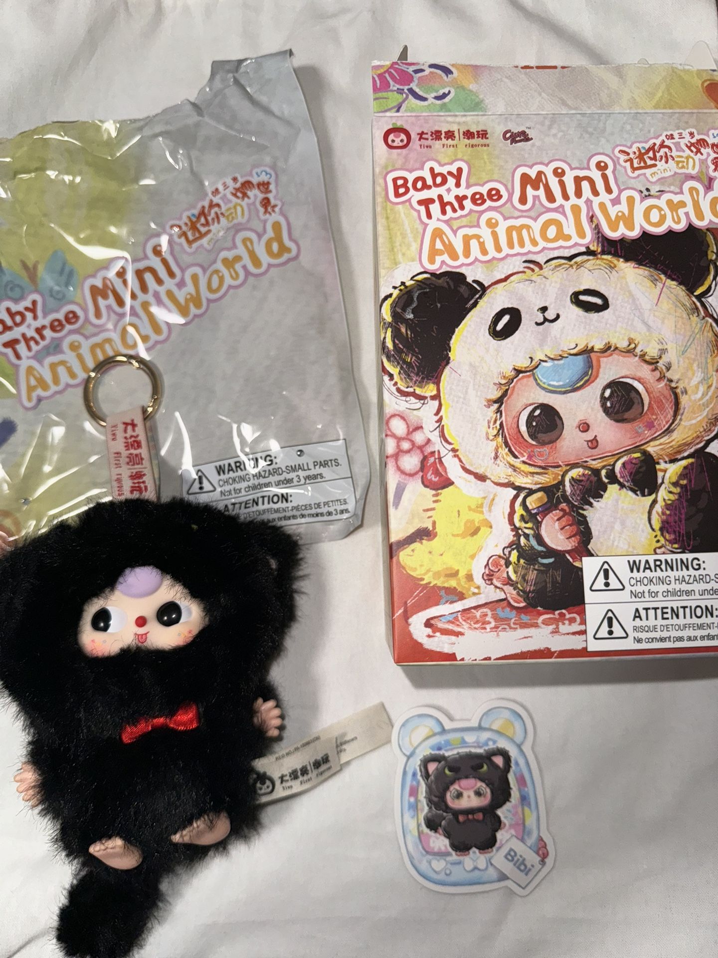 Baby Three Mini Animal World Keychain Plushie Cat