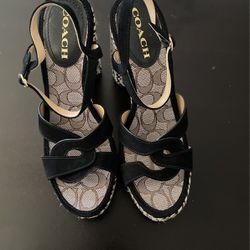 Coach Talina Black Platform Espadrille Sandals Shoes Pumps Heels 9.5 B NEW