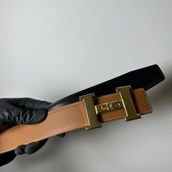 Authentic Hermès Reversible Leather Belt with H Buckle