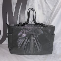 *COACH* Vintage Authentic Gallery Gray Patent Leather Pleated Tote F13761 Purse.