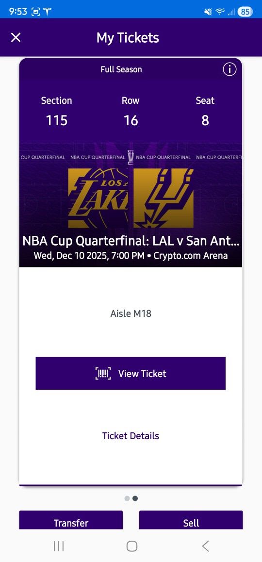 Lakers VS Spurs - Sect 115 - NBA Cup quarterfinals