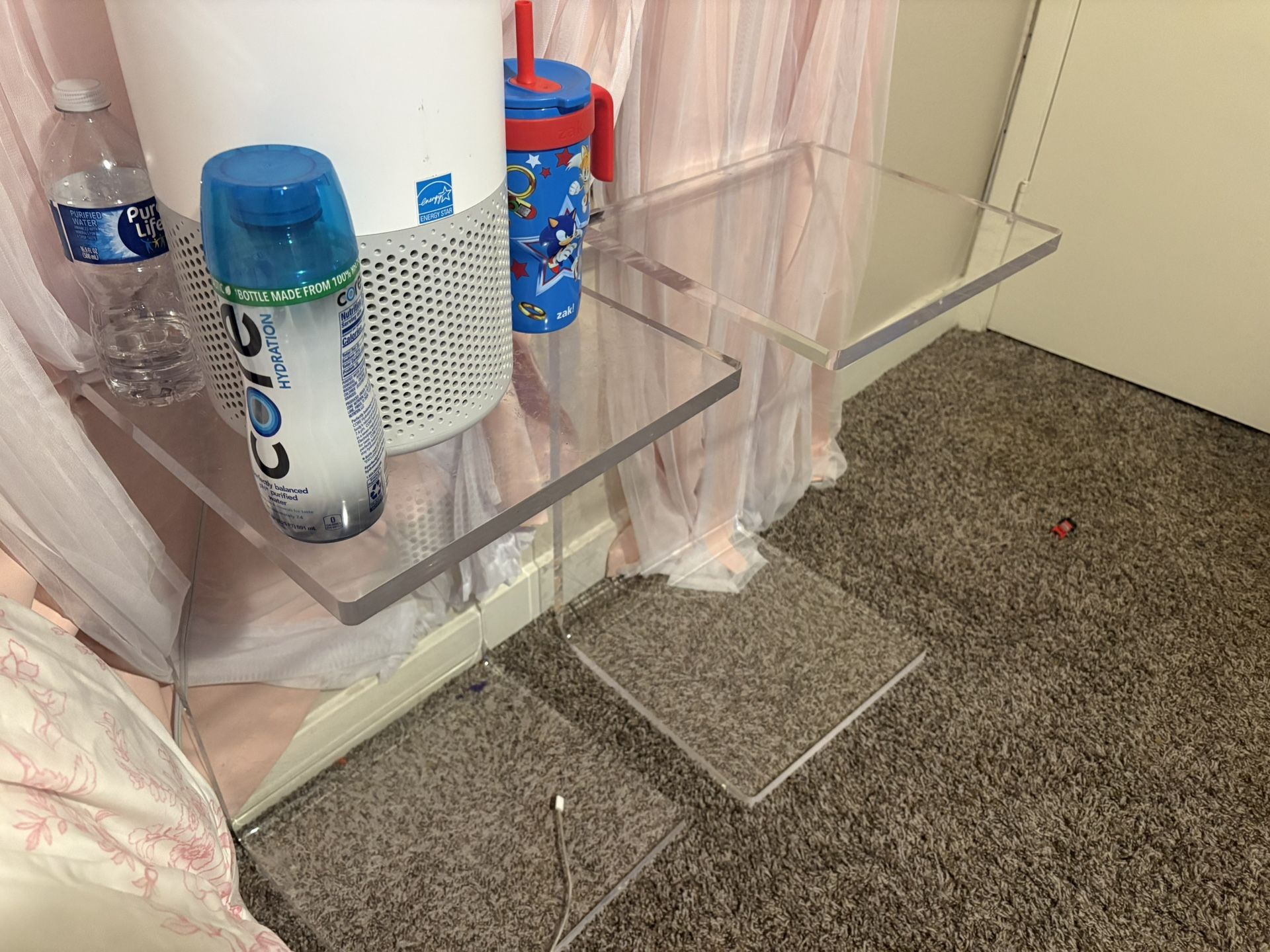 Two Clear Bed Side Night Stands 