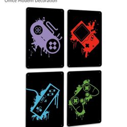 PHOPAGO 4pcs Game Wall Signs Gamer Room Decor GamePad Wall Signs Art 12x8 Inch Bedroom Bathroom Office Modern Decoration